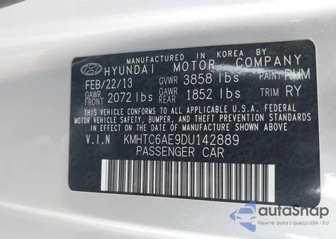 2013 Hyundai Veloster Turbo W/Black из США, поврежденный, VIN KMHTC6AE9DU142889